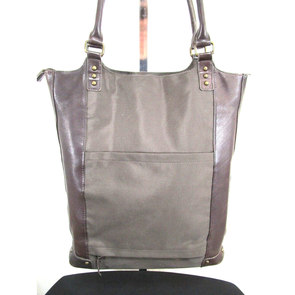 EUC! Solo Large Brown Leather & Nylon 15" Laptop Travel Shoulder Tote Handbag - Picture 6 of 12